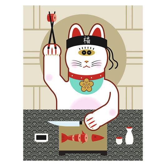 Lucky Sushi Cat – Wandbild mit Beleuchtung